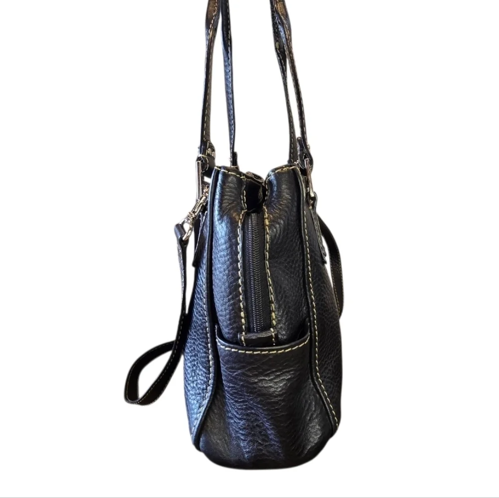 Fossil Black Pebbled Leather Multi Compartment Satchel Shoulder Bag